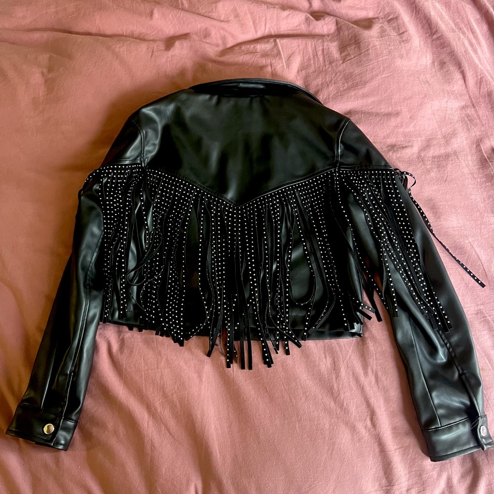 Zara faux leather fringe jacket size xs